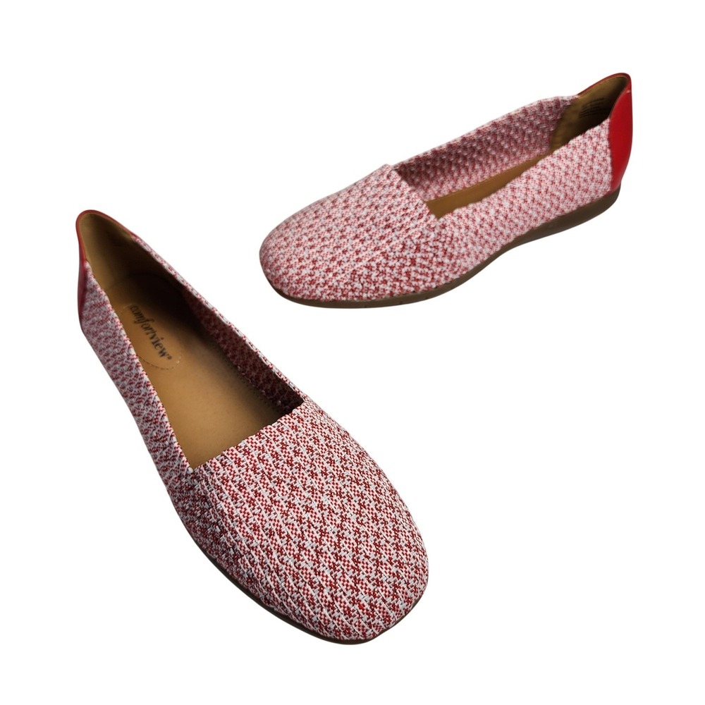Comfortview Bethany Red White Woven Slip On Loafers Flats Shoes Women 10W Casual